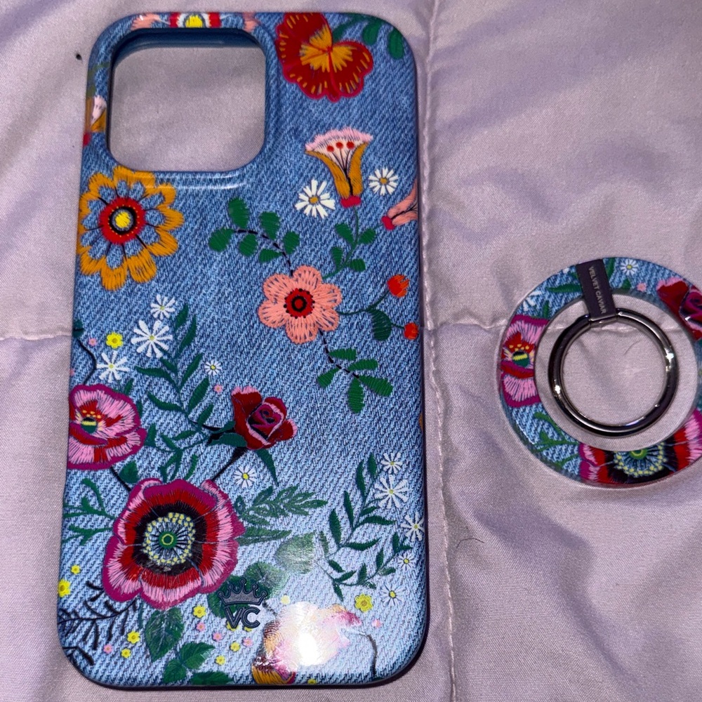 Velvet Caviar Denim Floral Phone Case with Ring Holder